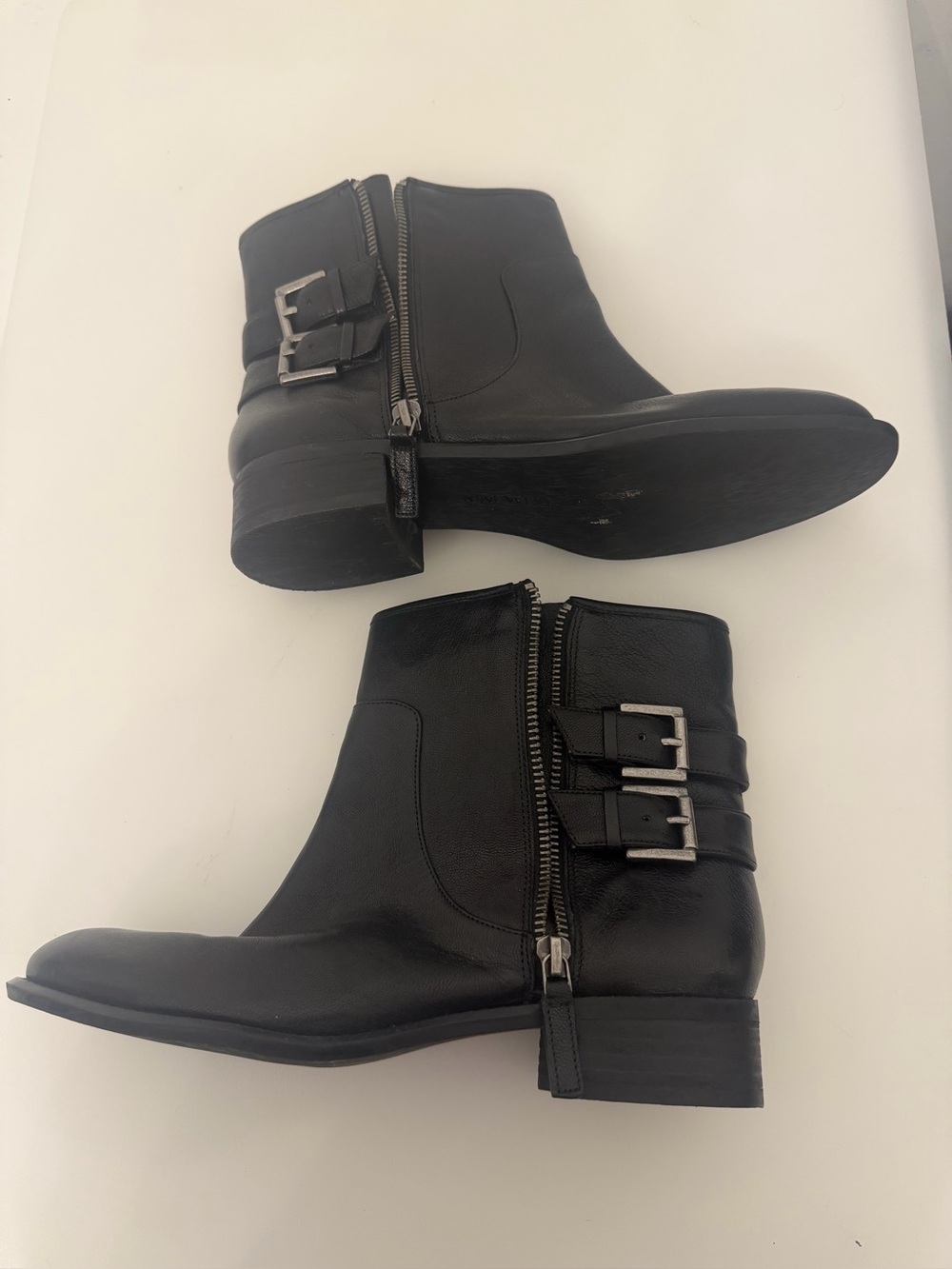 MJUS Black Leather MotoCombat Ankle Boots DoubleBuckle Side Zip MadeinItaly EU40